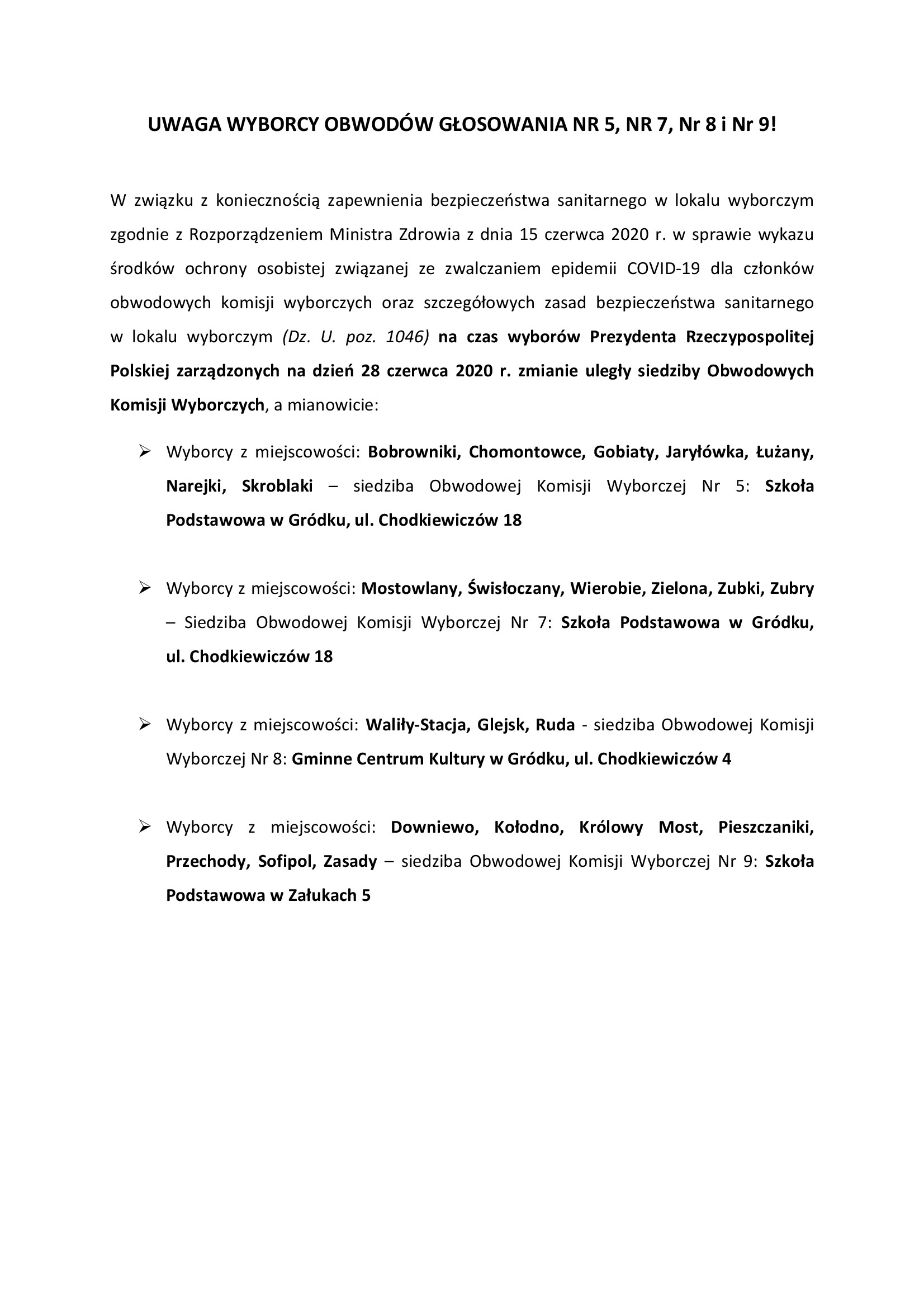 Informacja w spr zmiany siedzib OKW