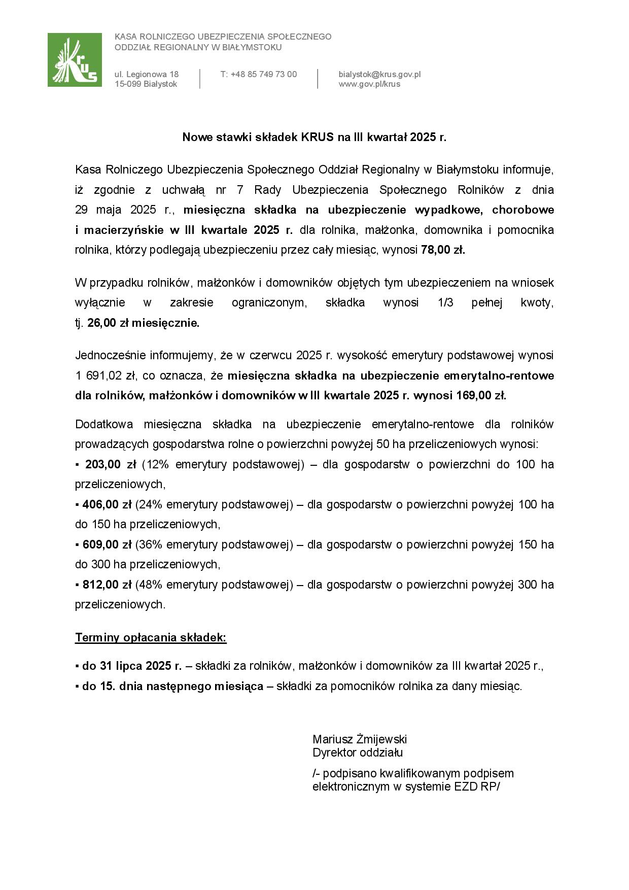 Informanformacja o wysokości miesięcznej składki na ubezpieczenie wypadk 