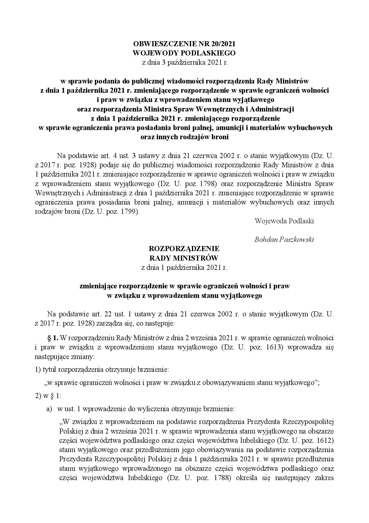 Obwieszczenie Wojewody Podlaskiego w sprawie podania do publicznej wiadomości rozporządzenia 11