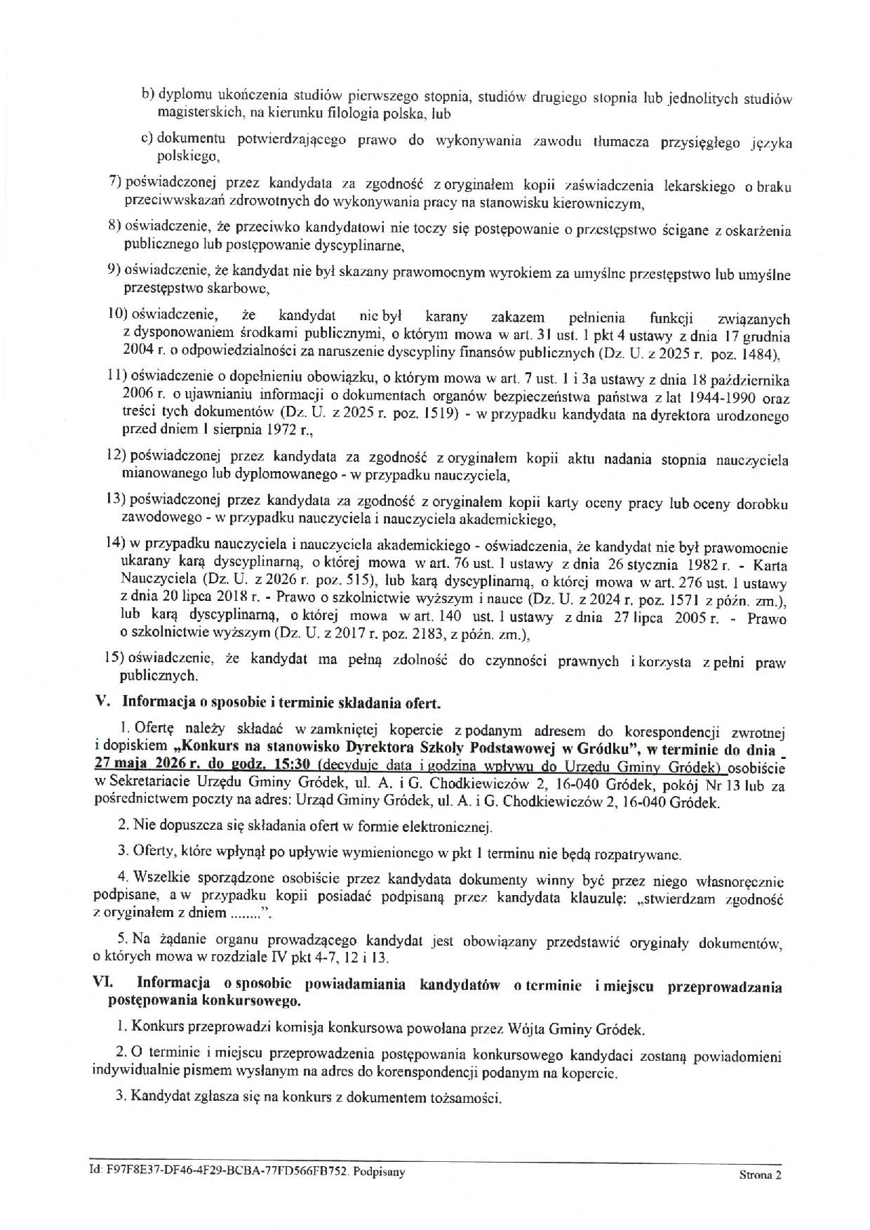 Ogłoszenie konkursu na Dyrektora Szkoły Podstawowej w Gródku.3