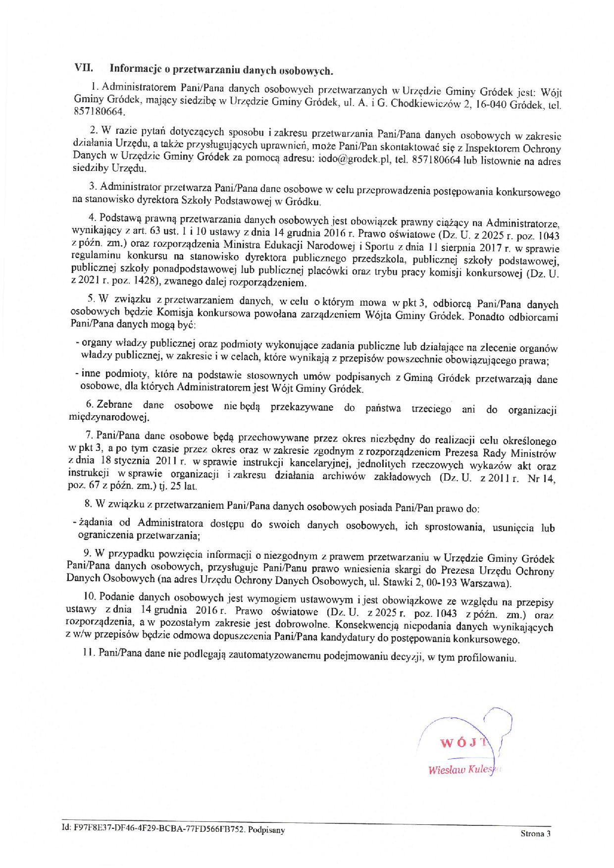 Ogłoszenie konkursu na Dyrektora Szkoły Podstawowej w Gródku.4