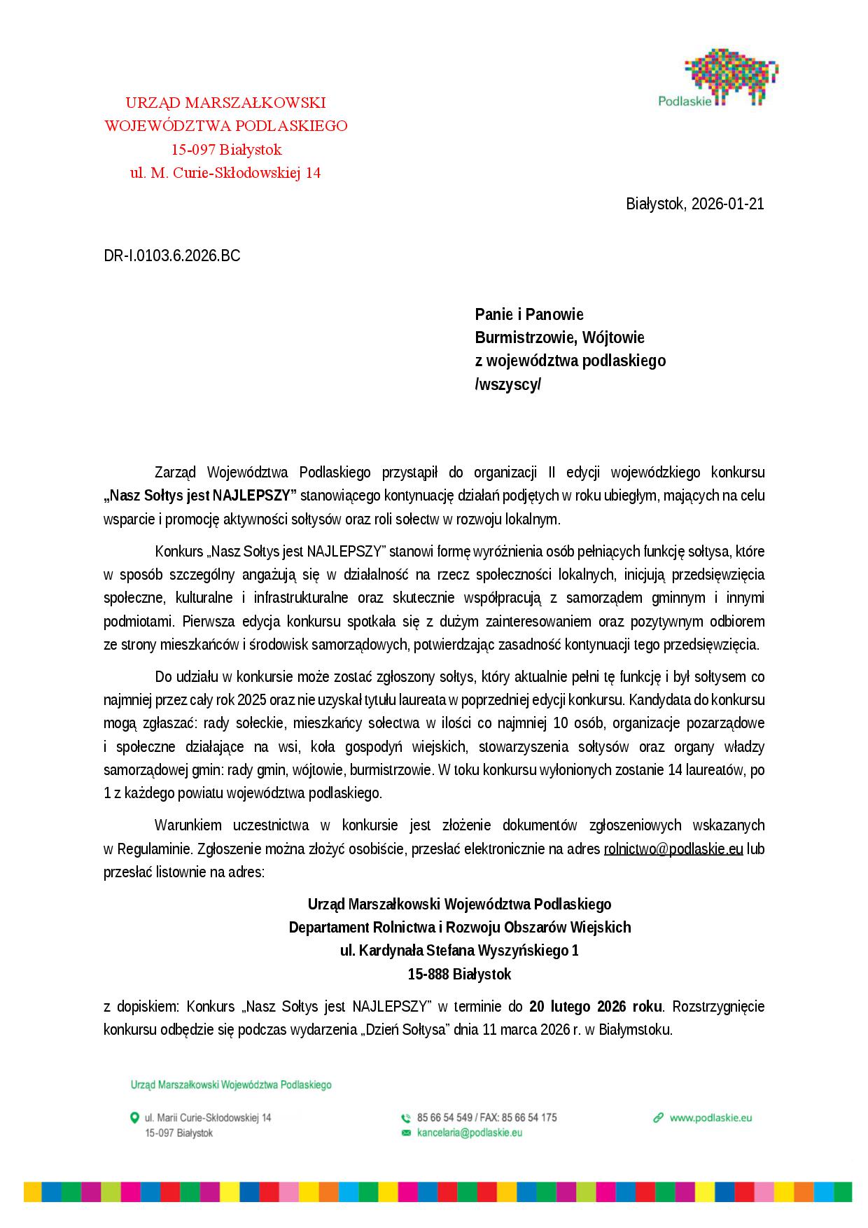 Pismo dot. Konkursu Nasz Sołtys jest Najlepszy Załącznik RPW 792 2026 11