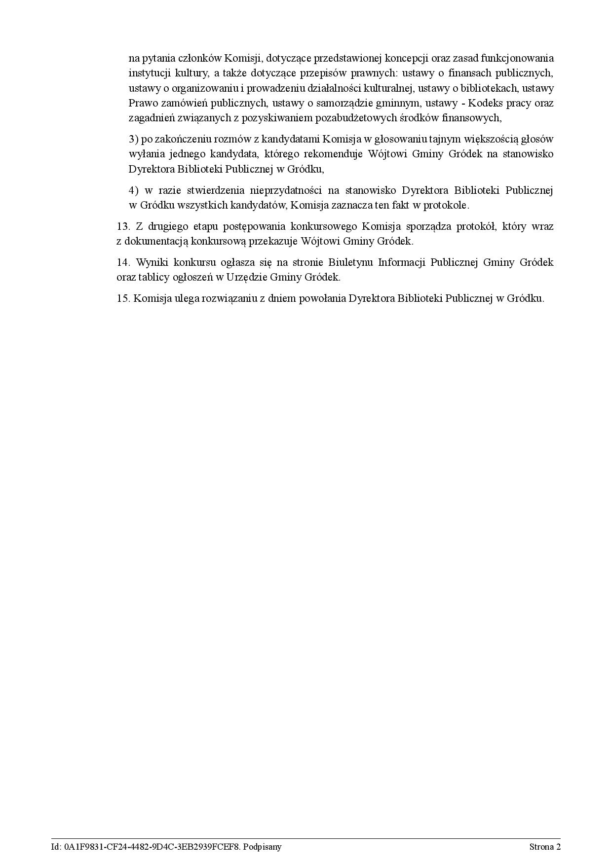 Zarządzenie w sprawie ogłoszenia konkursu na kandydata na stanowisko Dyrektora Biblioteki Publicznej w Gródku7
