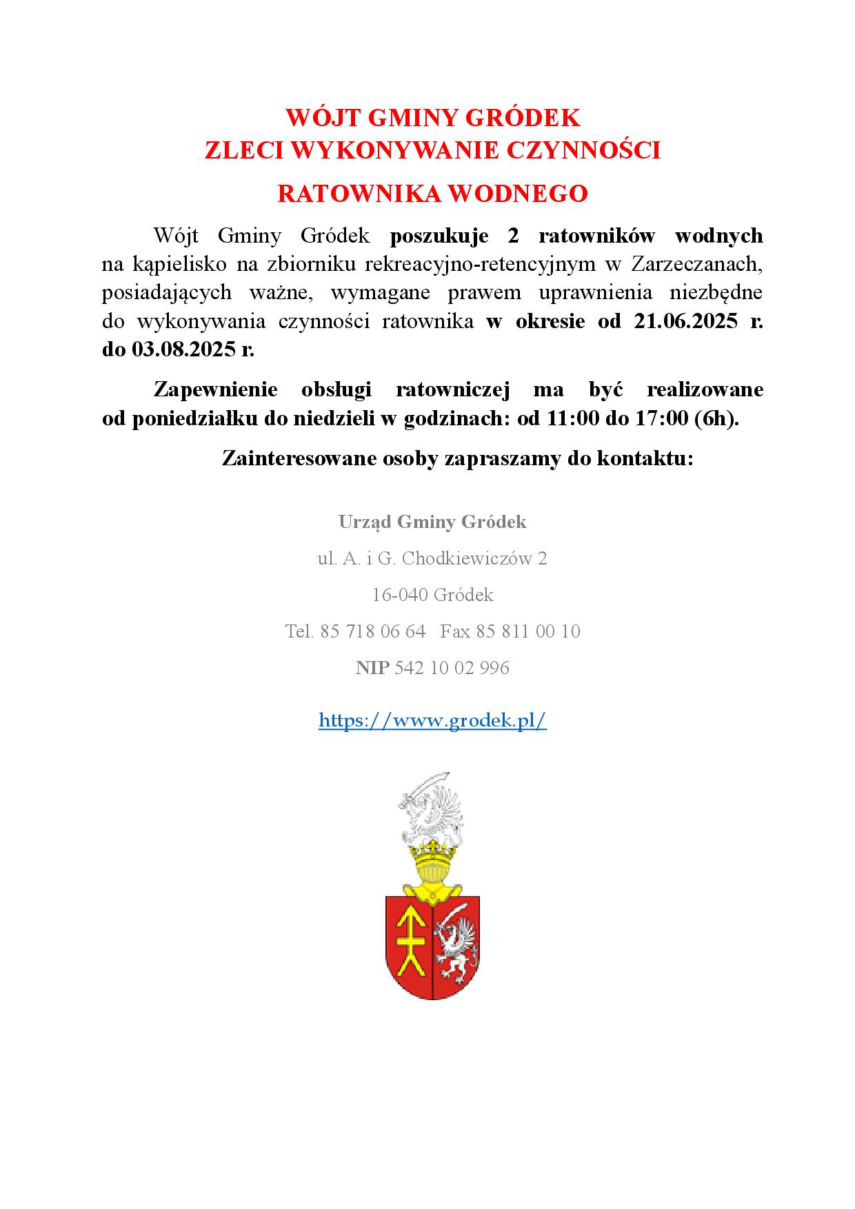 ogłoszenie umowa zlecenie 2 ratowników